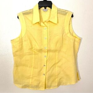 Appraisal Button Top Sleeveless Yellow Shirt  Ramie Back Seams Casual Summer XL